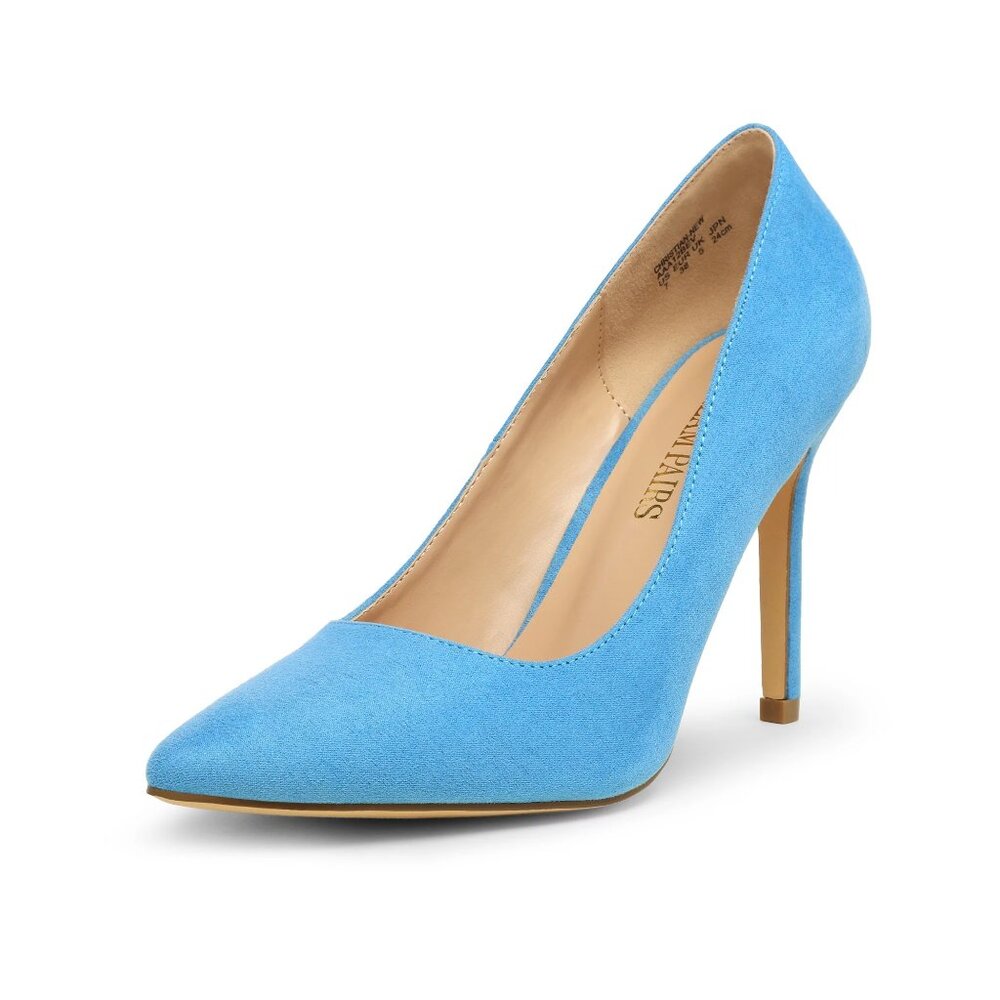 Dream Pairs Christian Pointed Toe High Heel Pump in Light Blue Suede NWOB